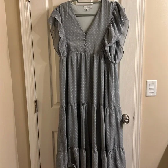 One Loved Babe | Dresses | One Loved Babe Midi Light A Blue Swiss Dot Dress  | Poshmark